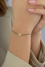 14K Black Beaded Floral Gold Bracelet