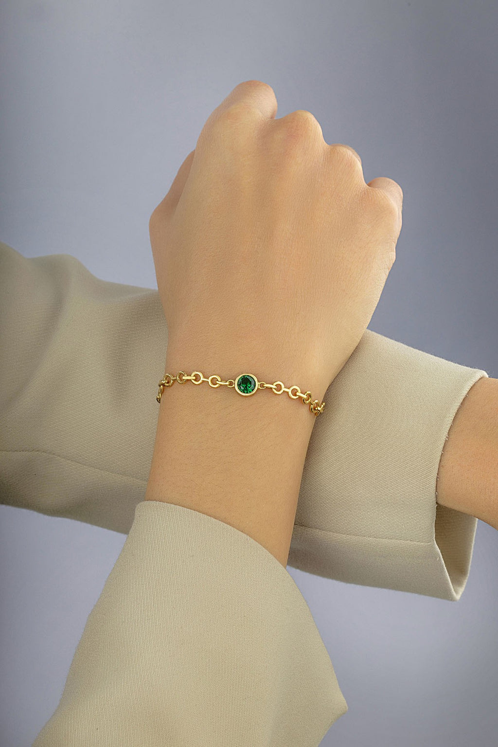 14K Green Stone-Set Gold Bracelet