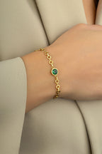 14K Green Stone-Set Gold Bracelet