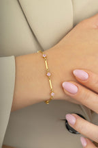 14K Pink Stone-Set Floral Gold Bracelet