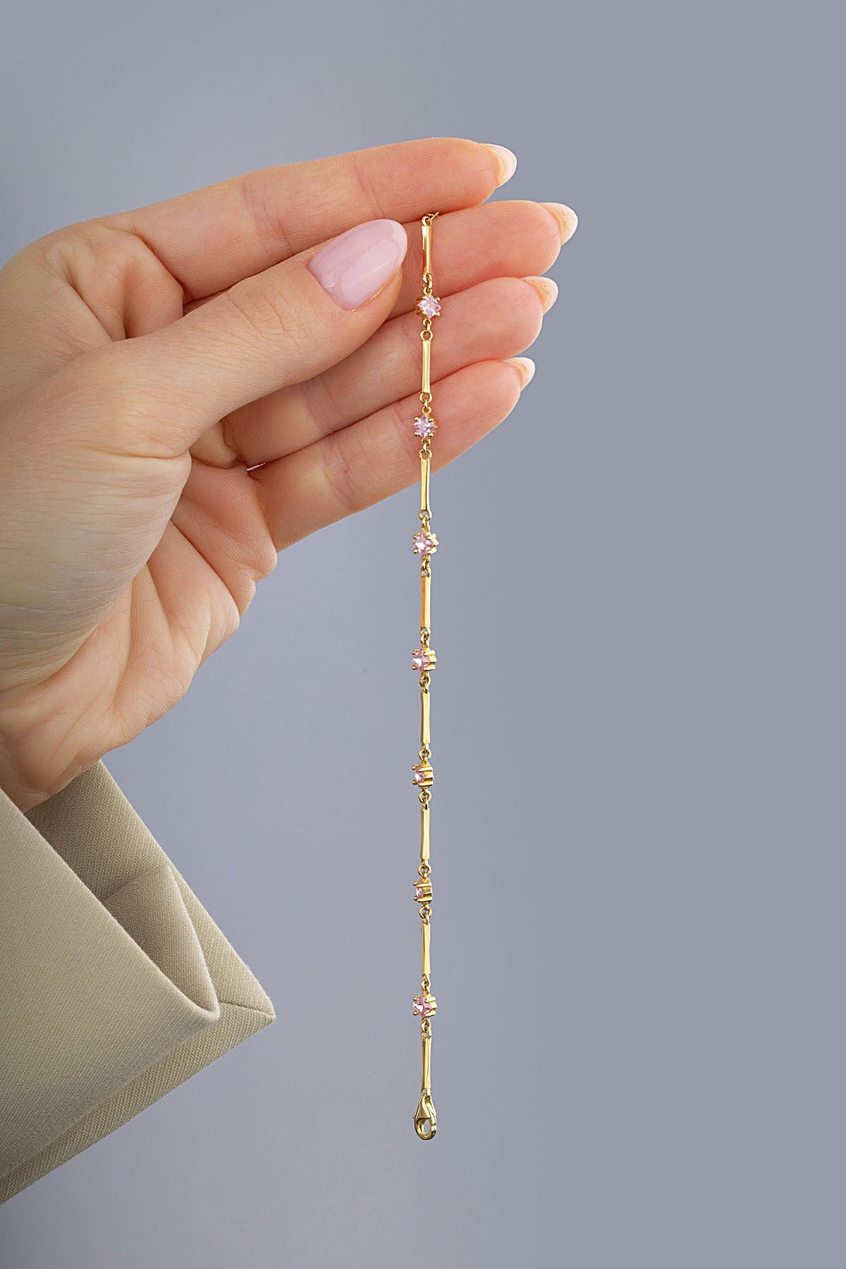 14K Pink Stone-Set Floral Gold Bracelet