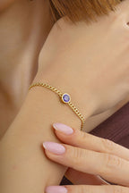 14K Purple Stone-Set Italian Chain Gold Bracelet