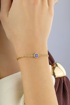 14K Purple Stone-Set Italian Chain Gold Bracelet