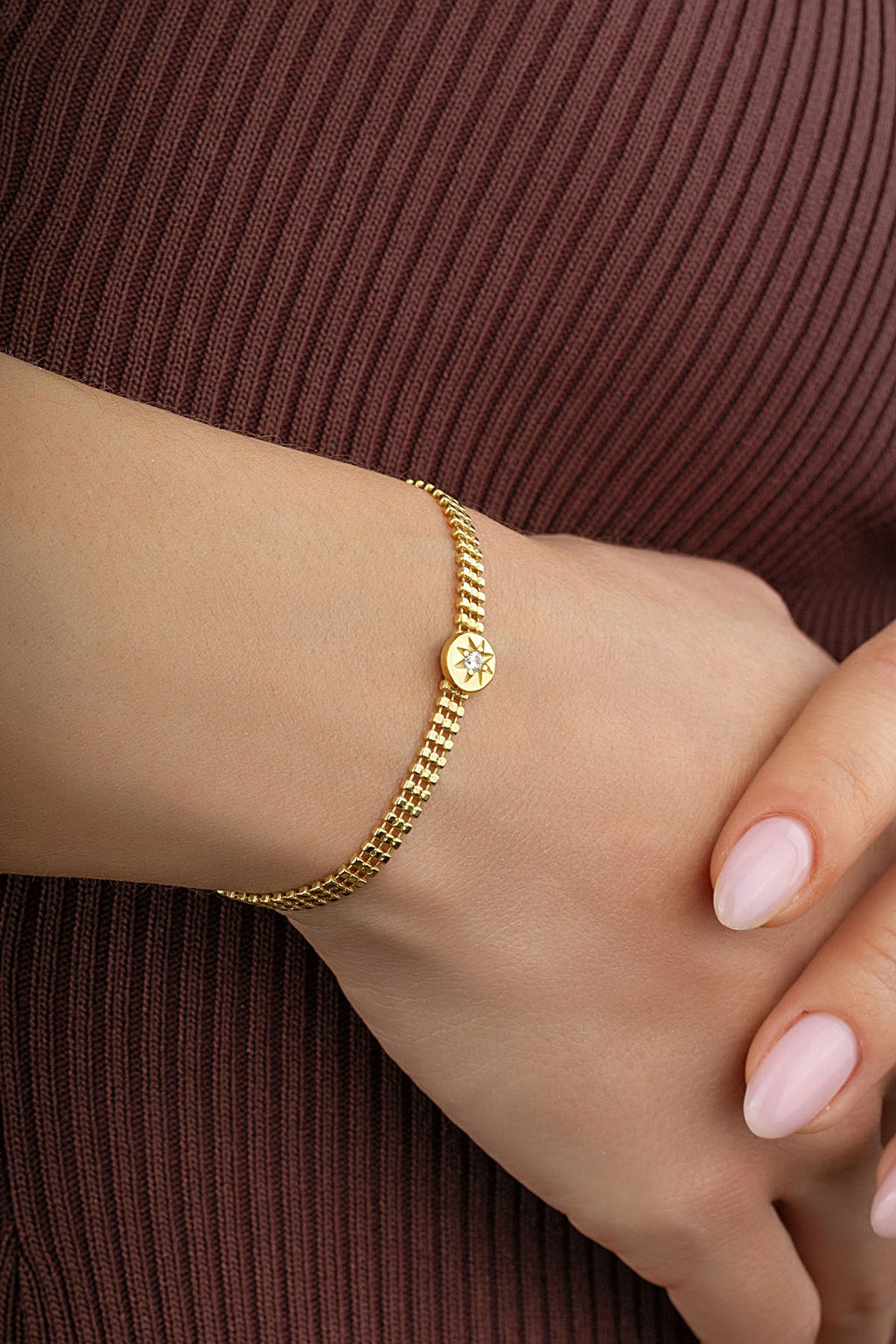 14K Chain Star Stone-Set Gold Bracelet