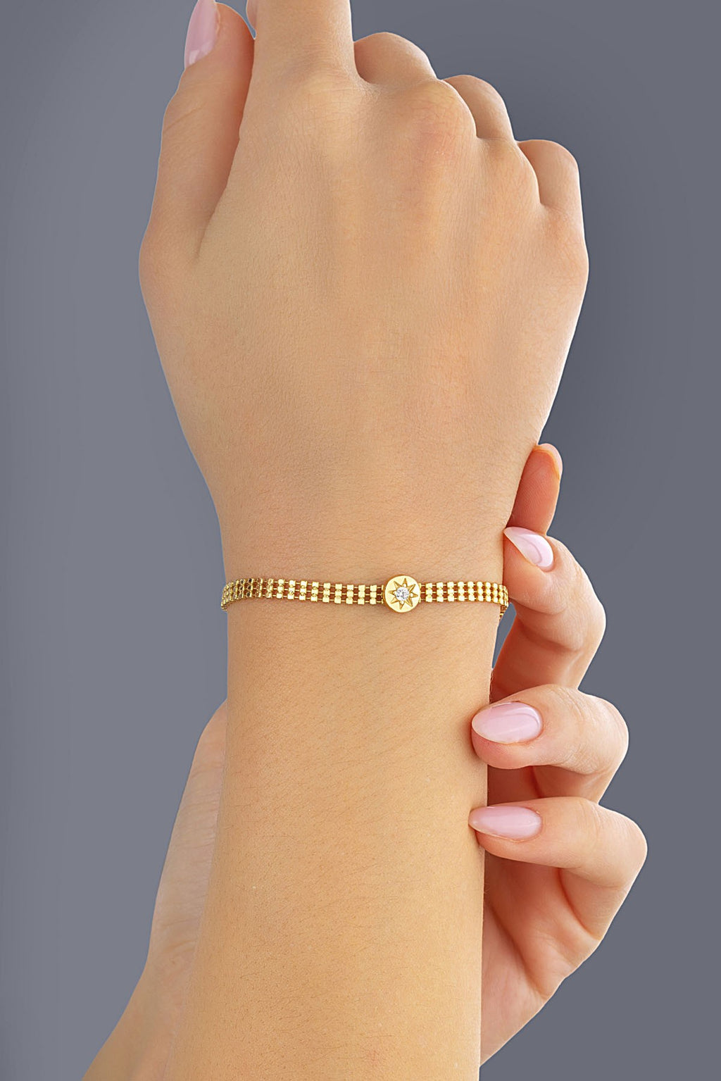14K Chain Star Stone-Set Gold Bracelet