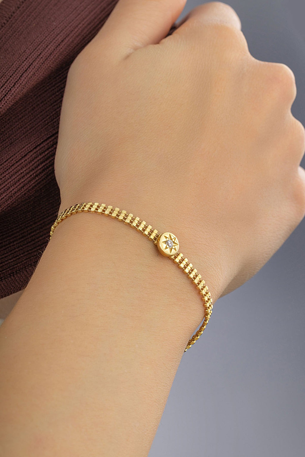 14K Chain Star Stone-Set Gold Bracelet