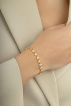 14K Gold White Stone-Set Chain Bracelet