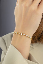 14K Gold White Stone-Set Chain Bracelet