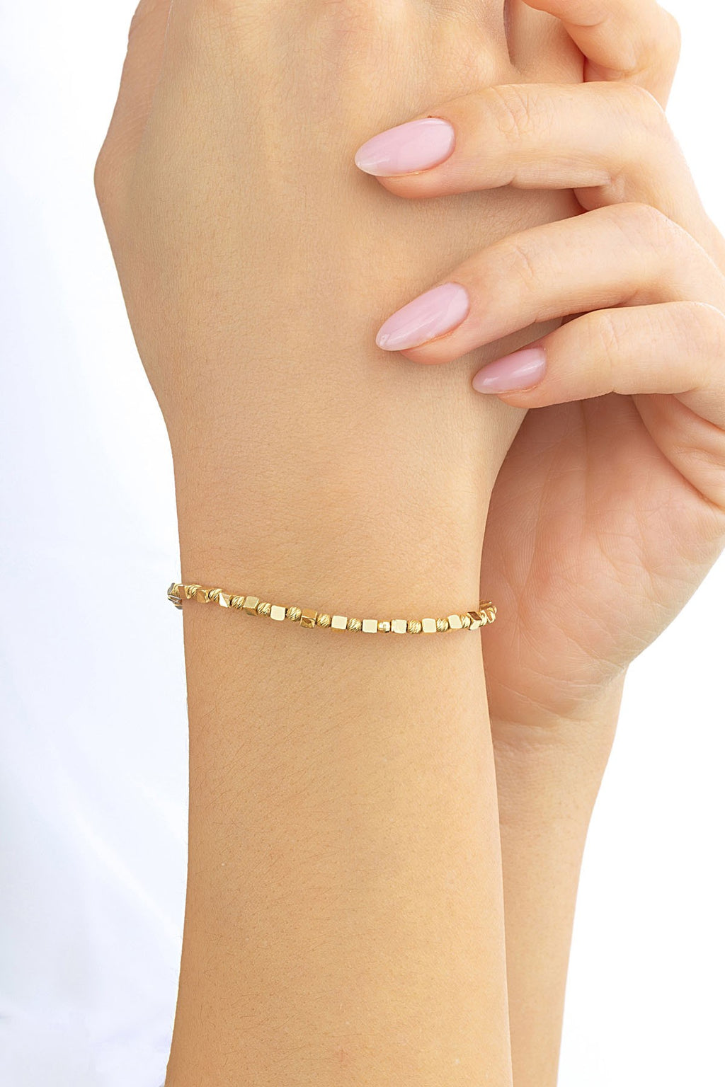 14K Modern Round Square Stone-Set Gold Bracelet