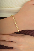 14K Modern Round Square Stone-Set Gold Bracelet