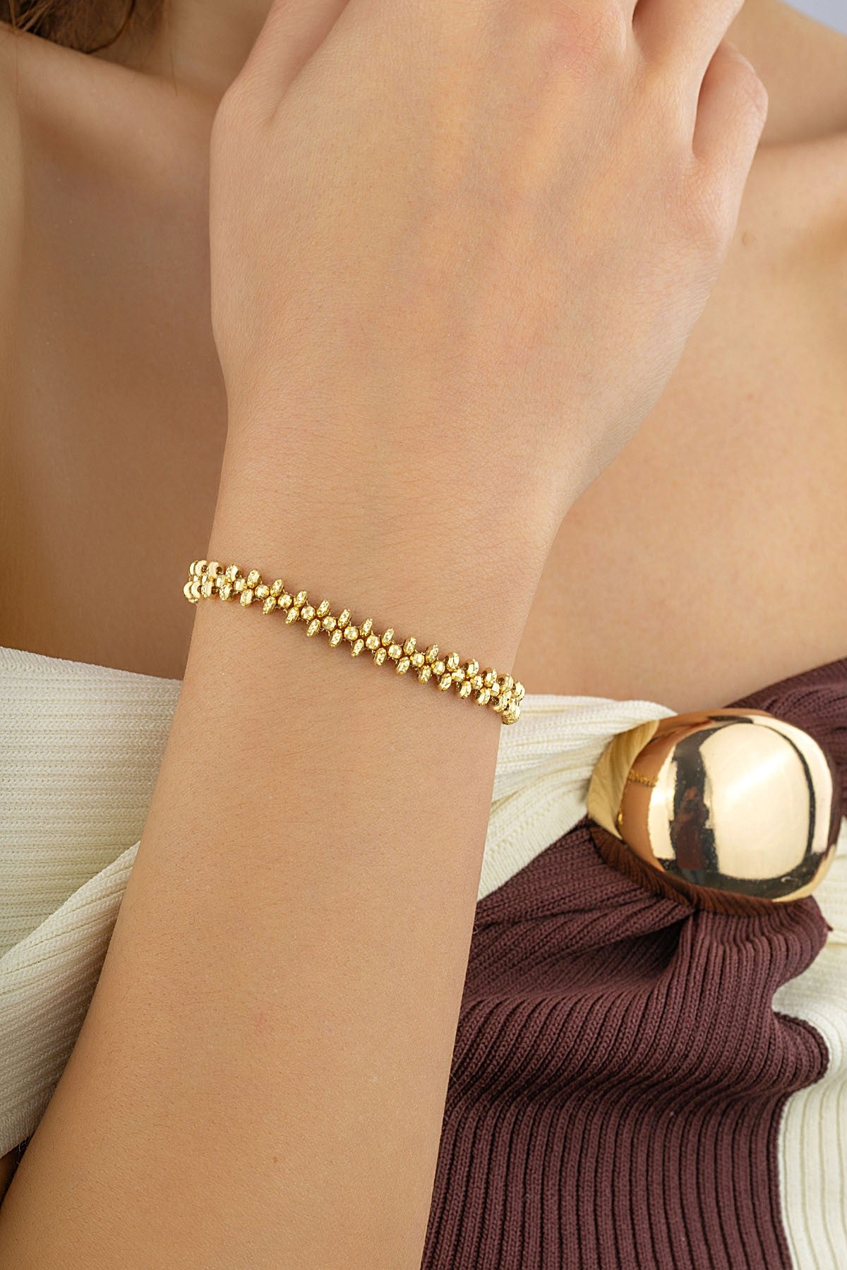 14K Bead Chain Gold Bracelet