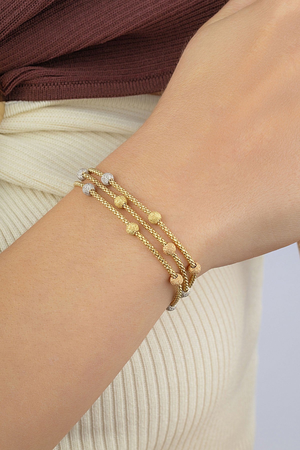 14K Triple Bead Design Gold Bracelet Main image