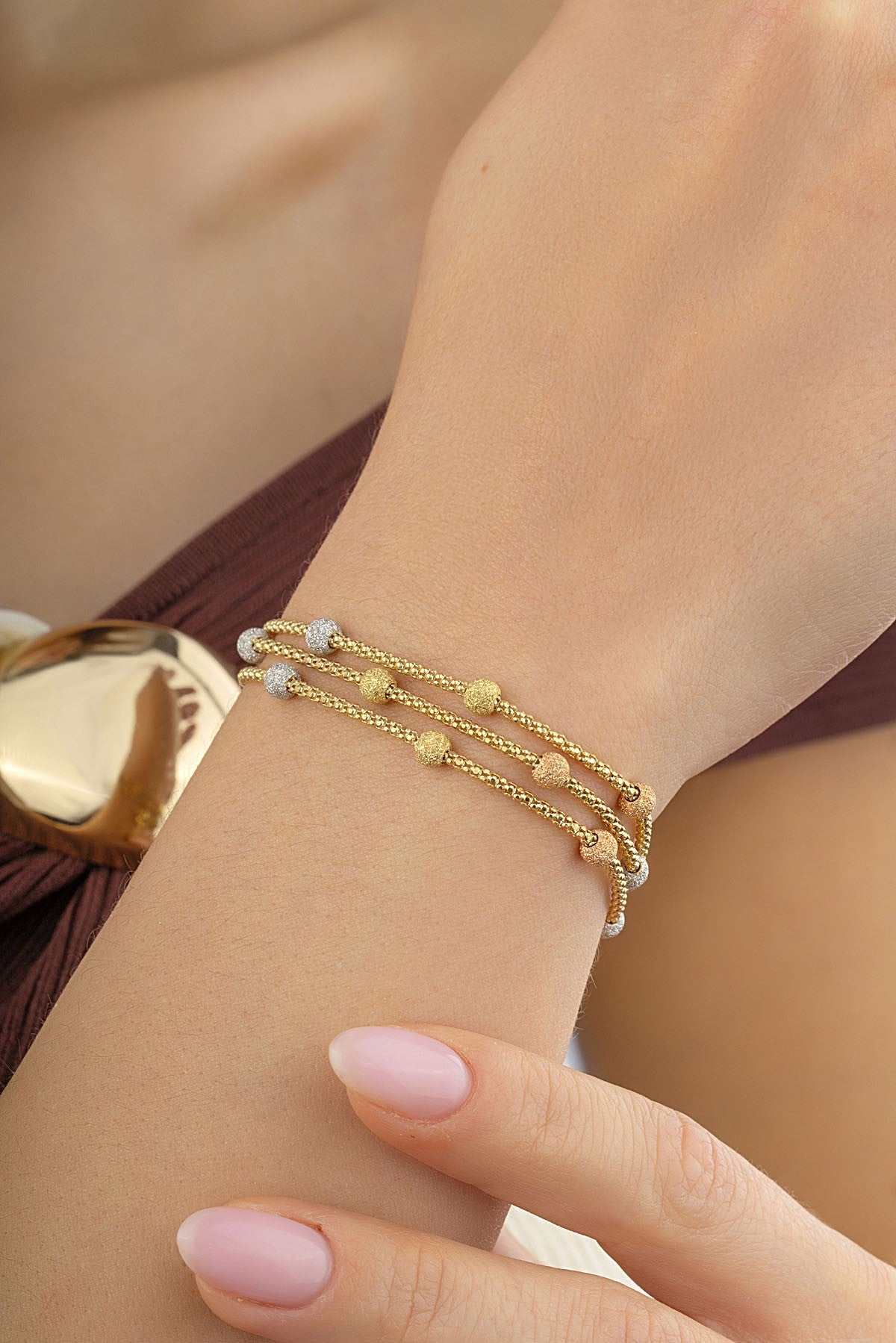 14K Triple Bead Design Gold Bracelet