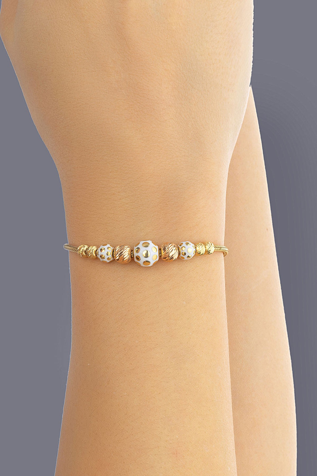 14K Bead Engraved Gold Bracelet