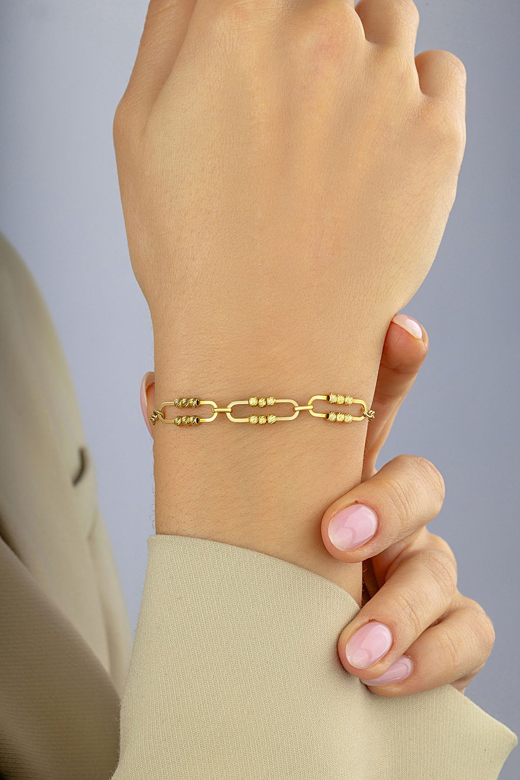 14K Paperclip Beaded Gold Bracelet