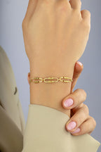 14K Paperclip Beaded Gold Bracelet