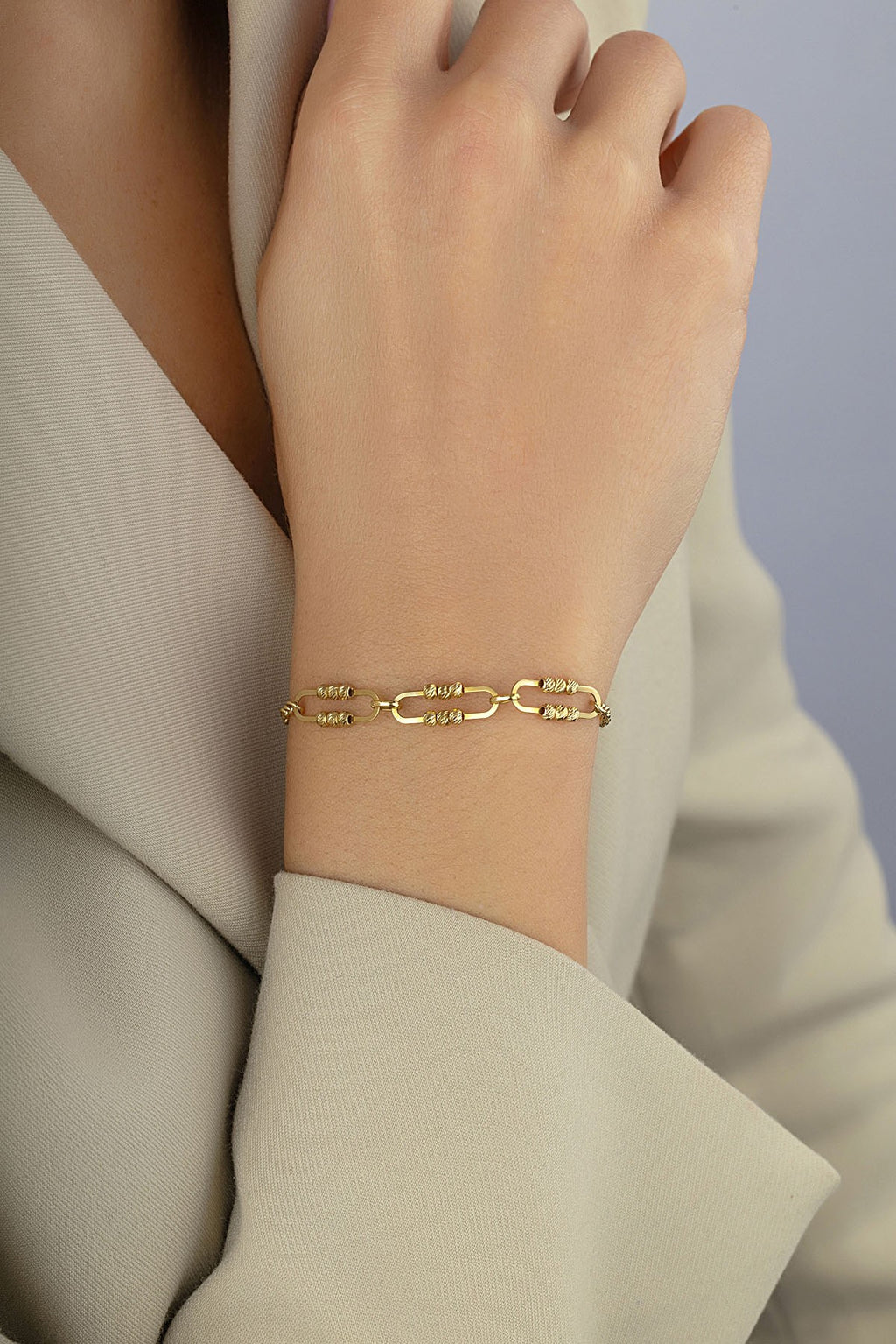 14K Paperclip Beaded Gold Bracelet