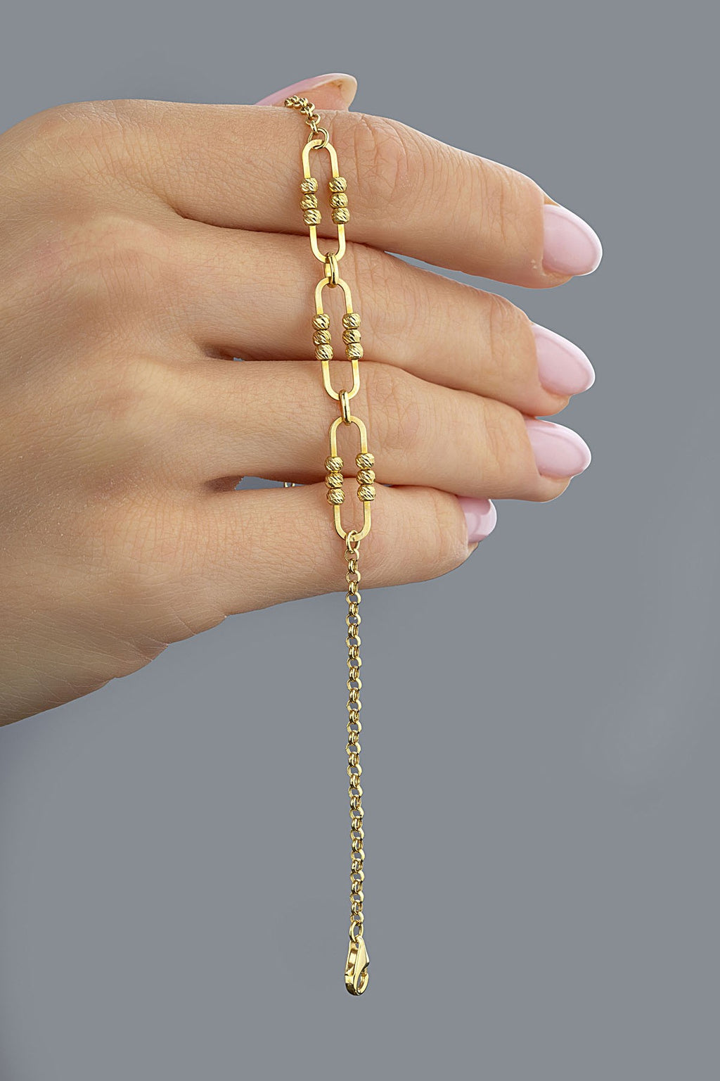 14K Paperclip Beaded Gold Bracelet