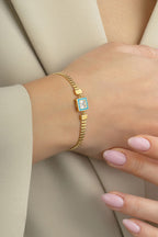 Turquoise Square Stone-Set Elegant Italian 14K Gold Bracelet