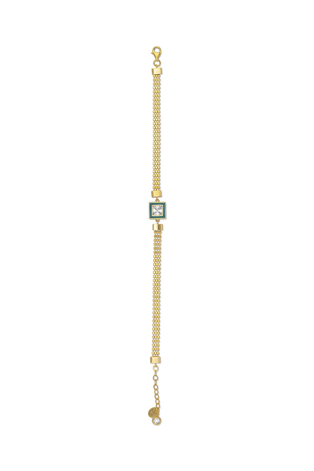 Turquoise Square Stone-Set Elegant Italian 14K Gold Bracelet