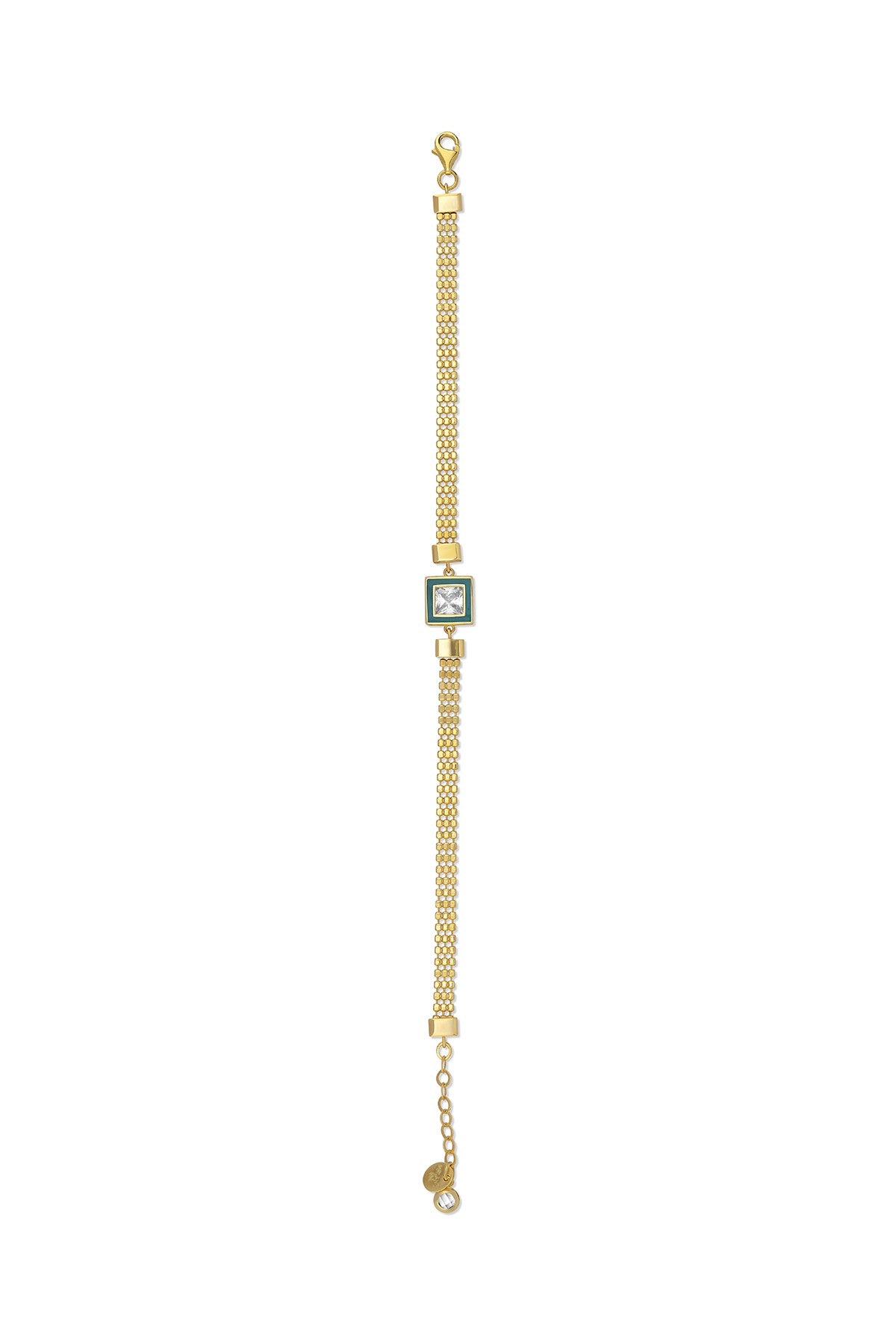 Turquoise Square Stone-Set Elegant Italian 14K Gold Bracelet