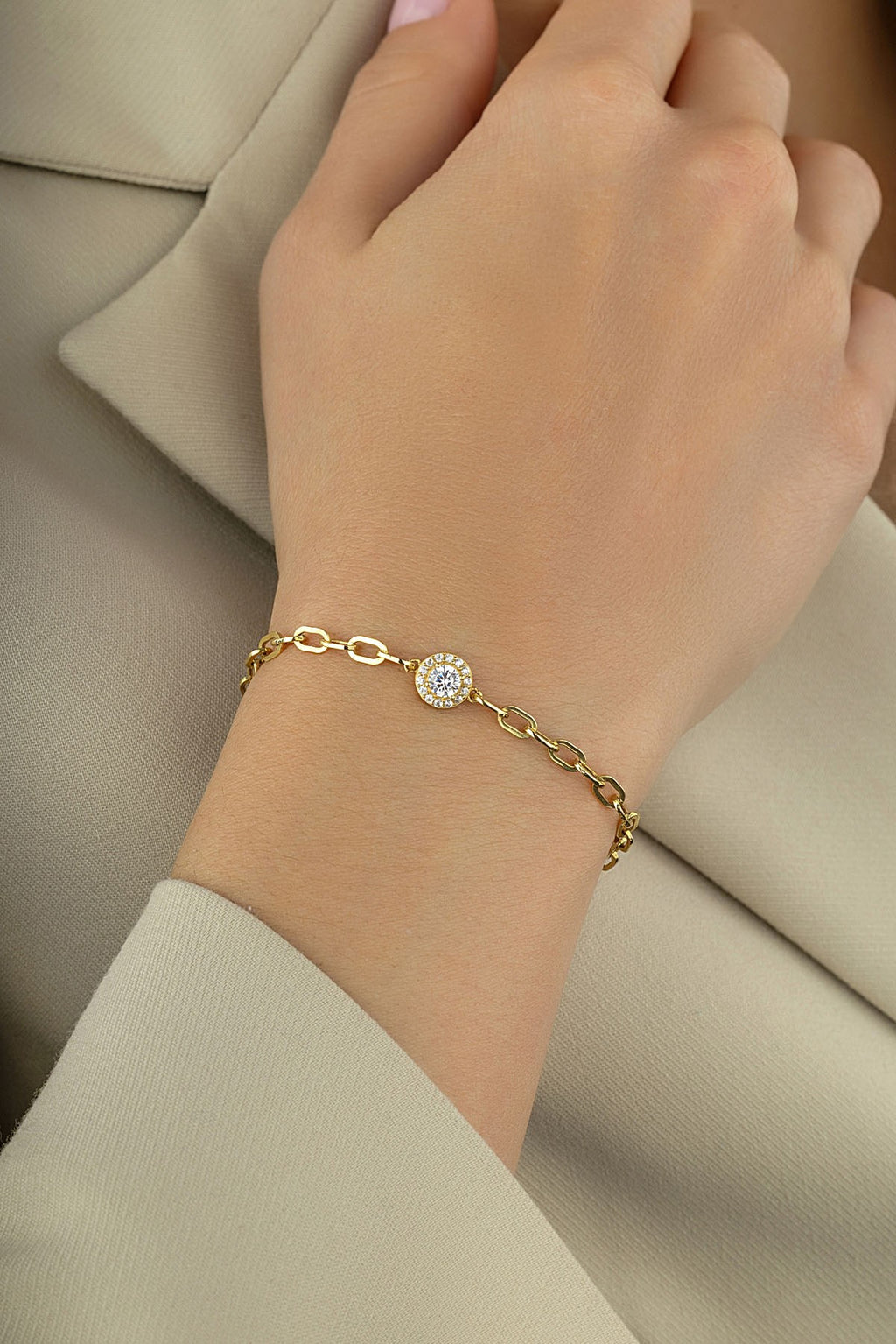 14K Chain Elegant Stone-Set Gold Bracelet