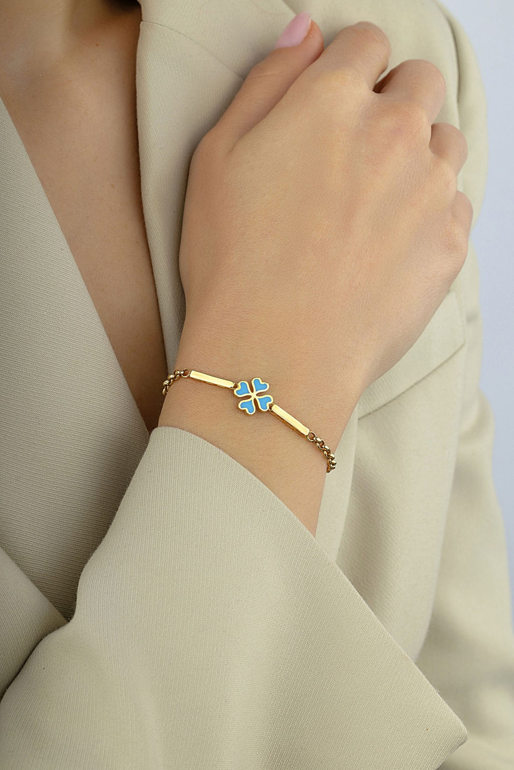 14K Gold Turquoise 4 Leaf Clover Bracelet