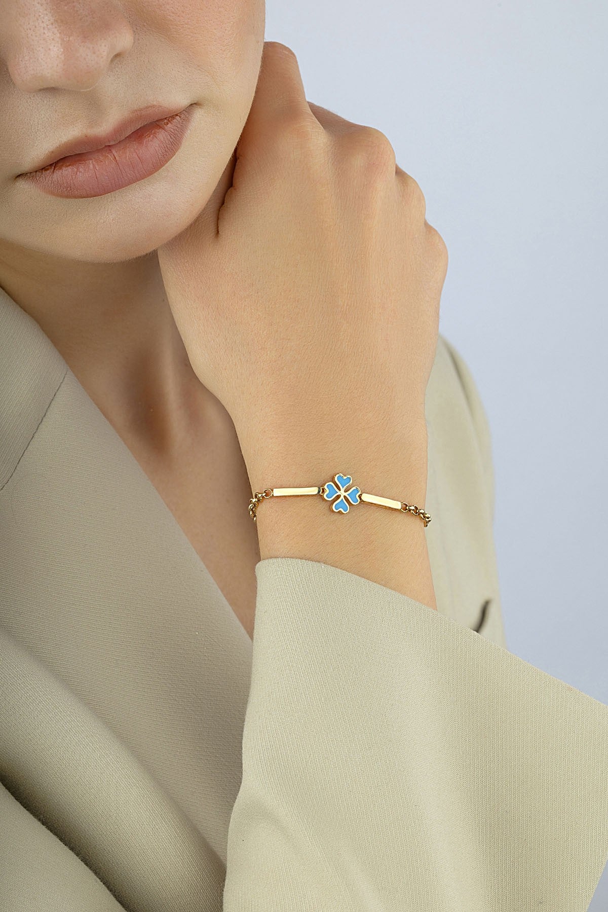 14K Gold Turquoise 4 Leaf Clover Bracelet