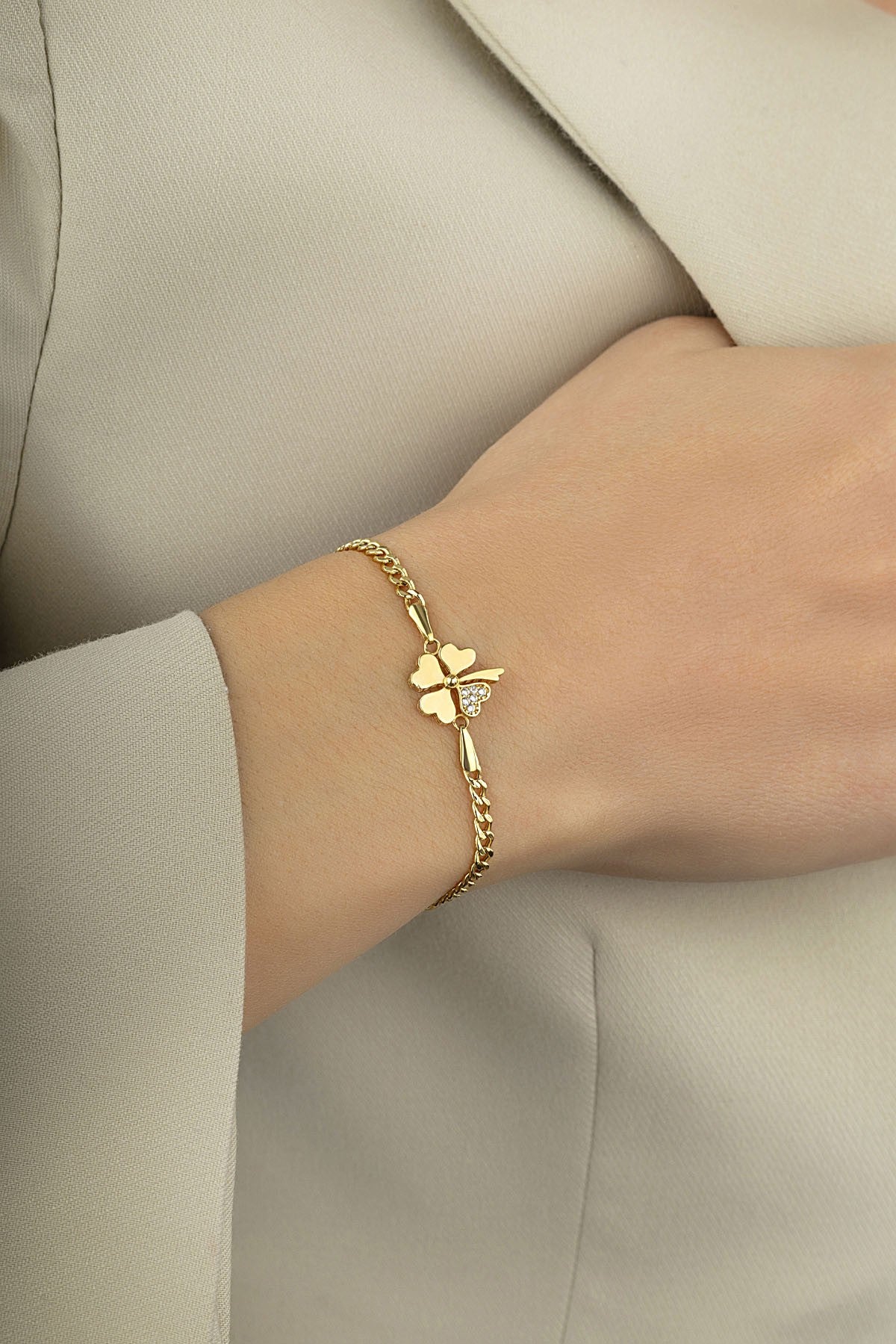 14K Stone-Set Clover Gold Bracelet