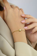 14K Gold Paperclip Heart Bracelet