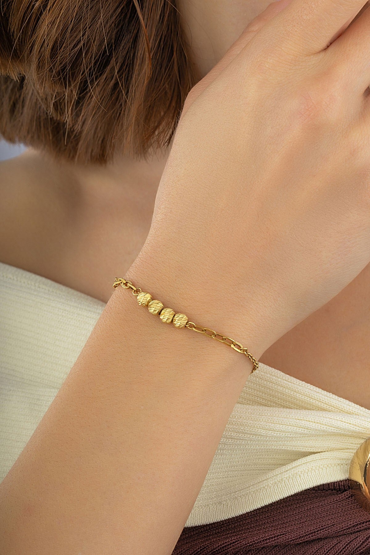 14K Gold 4 Beaded Bracelet