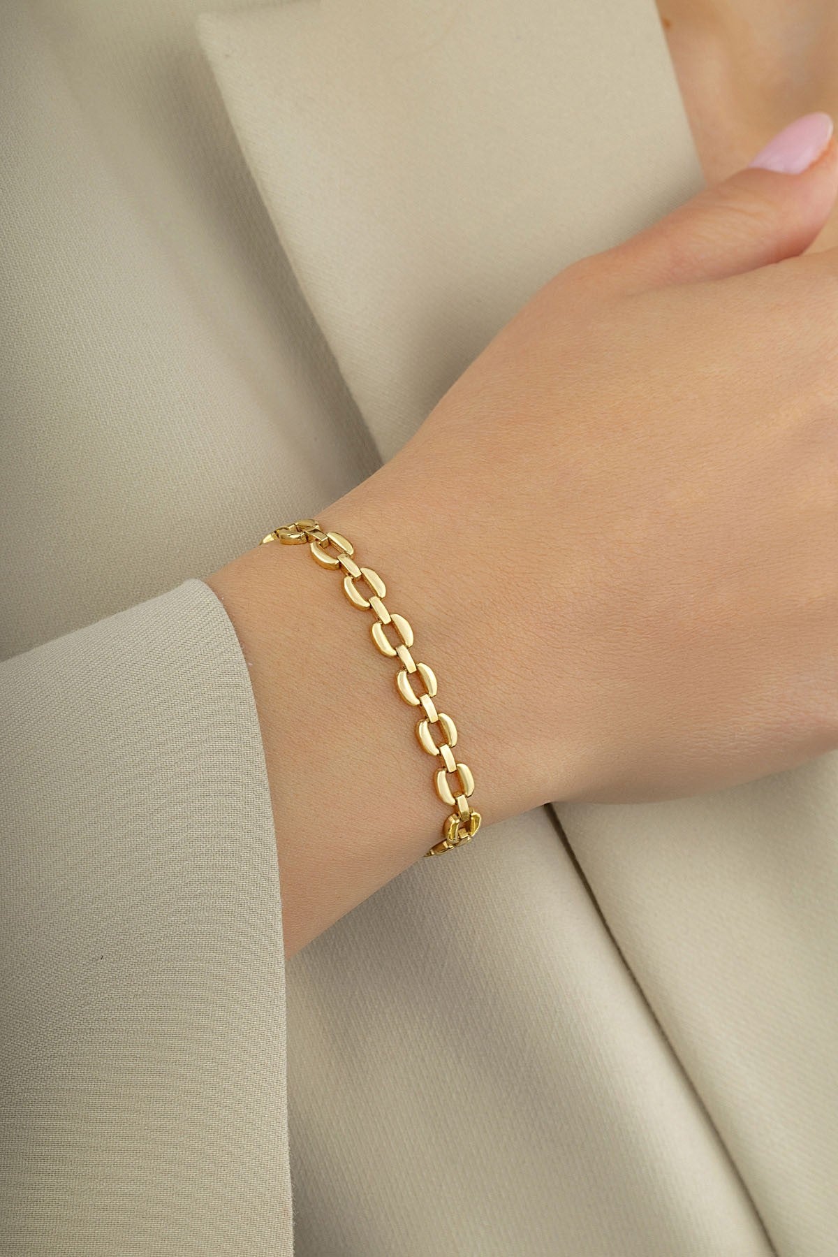 14K Wide Chain Gold Bracelet