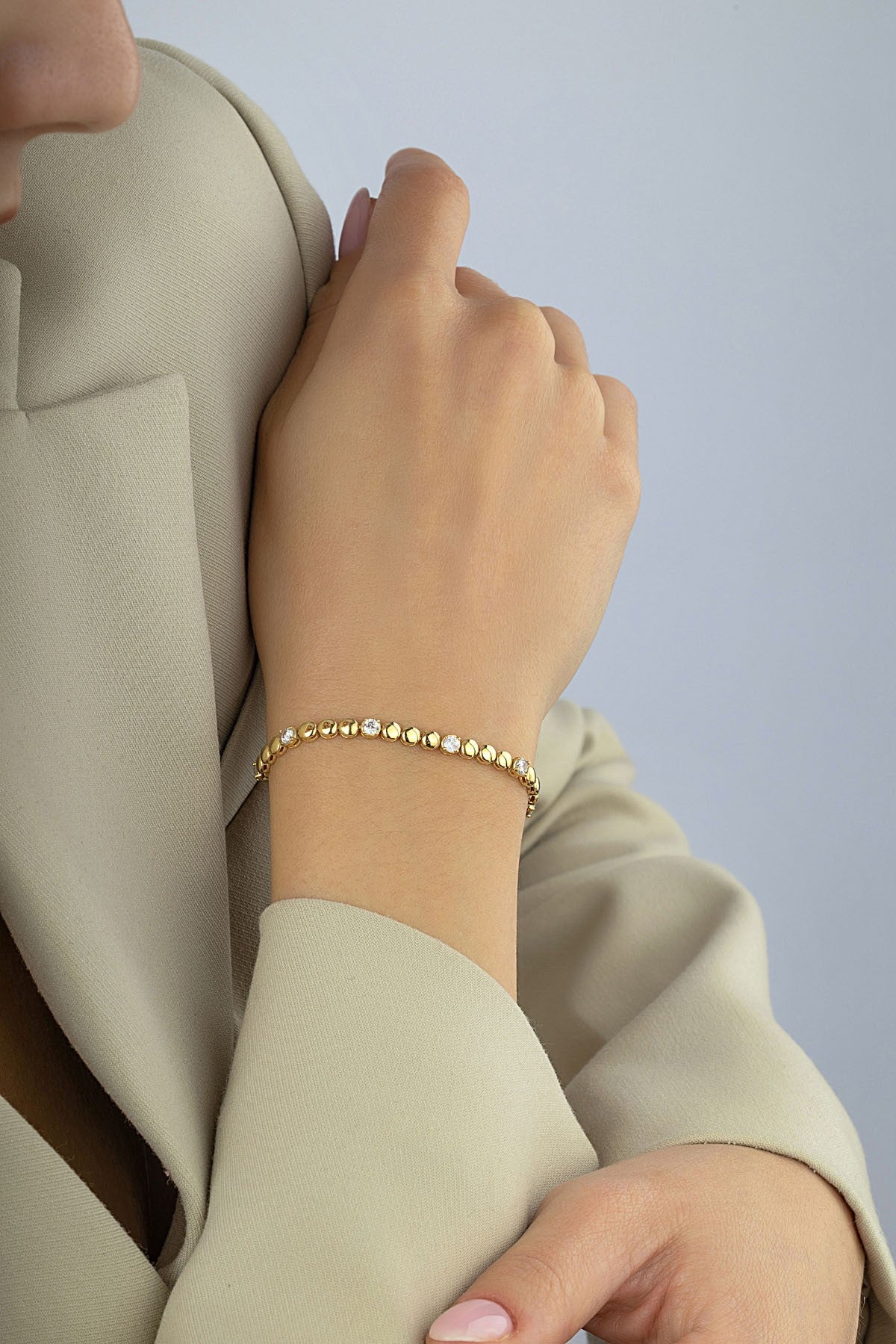 14K Beaded Stone-Set Chain Bracelet