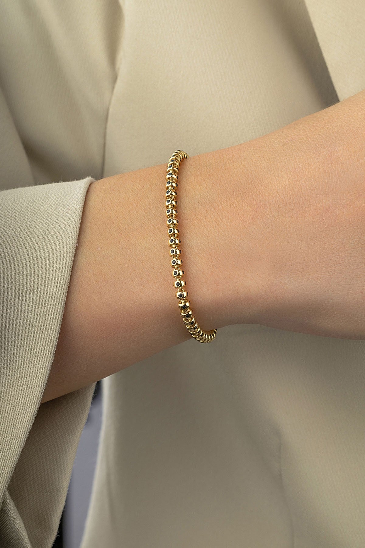14K Black Dotted Bead Gold Bracelet Secondary image