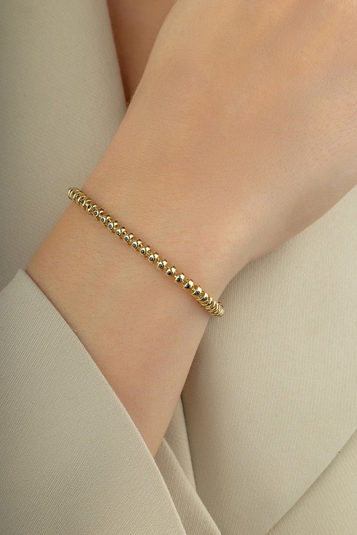 14K Black Dotted Bead Gold Bracelet
