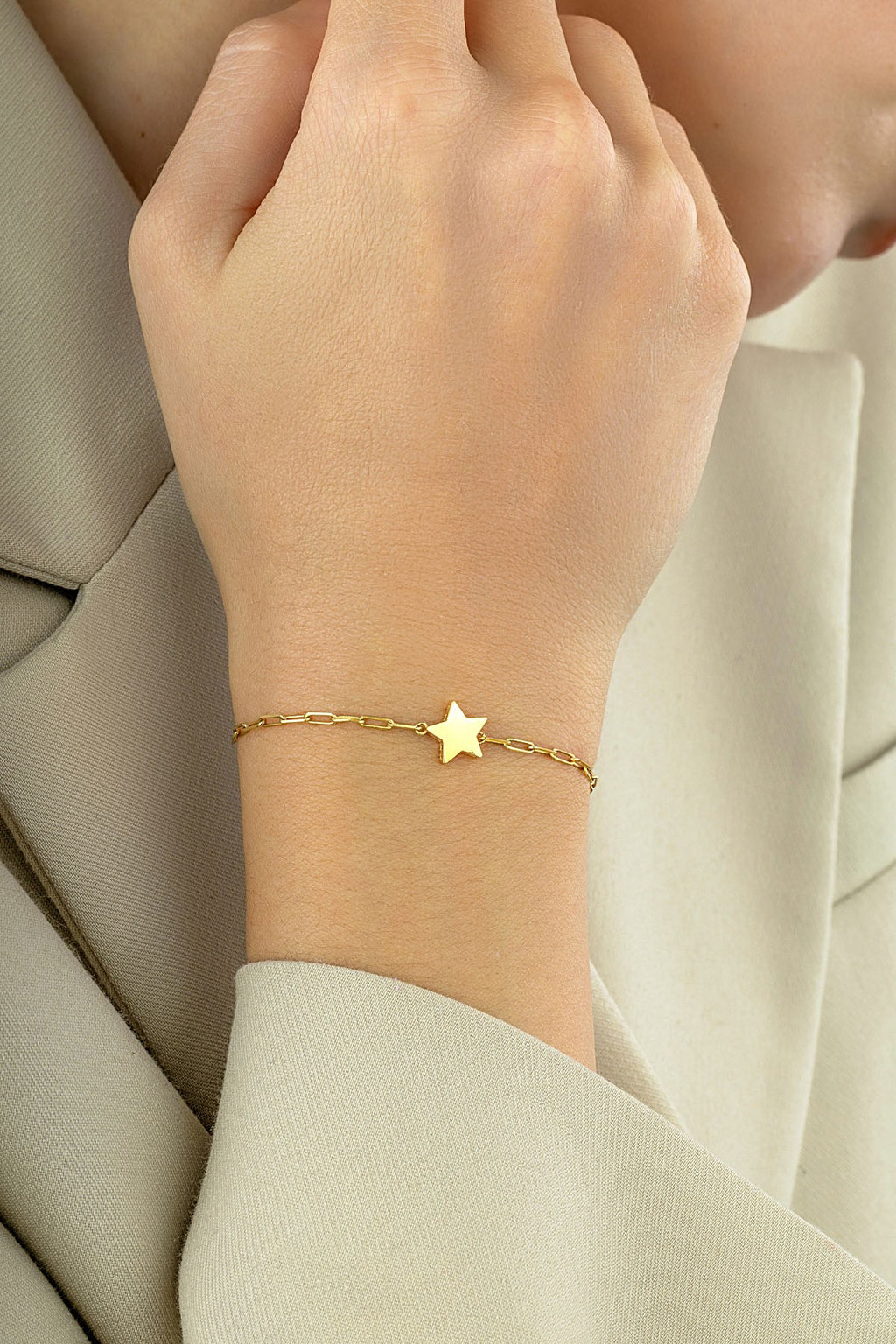 14K Paperclip Star Gold Bracelet