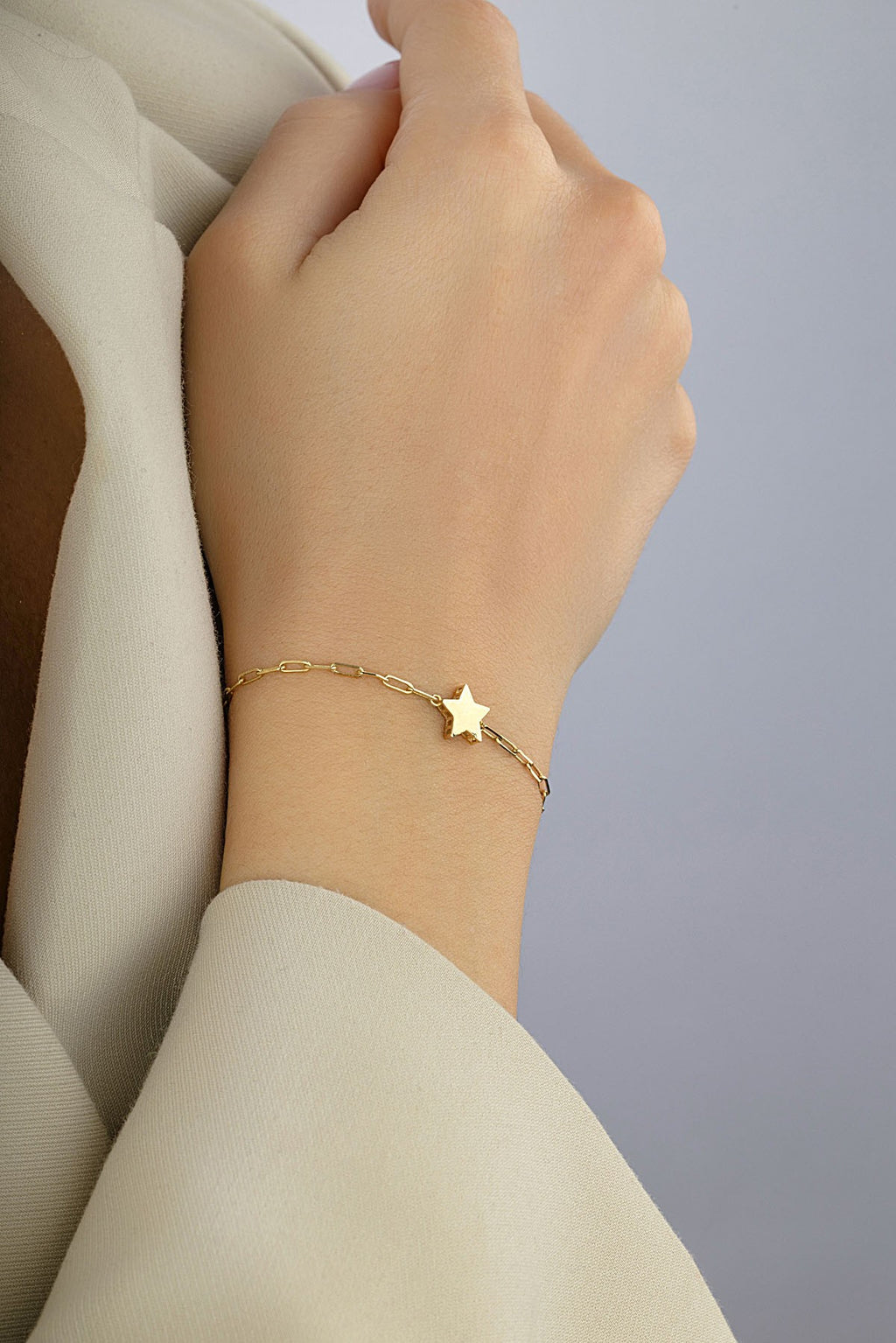 14K Paperclip Star Gold Bracelet