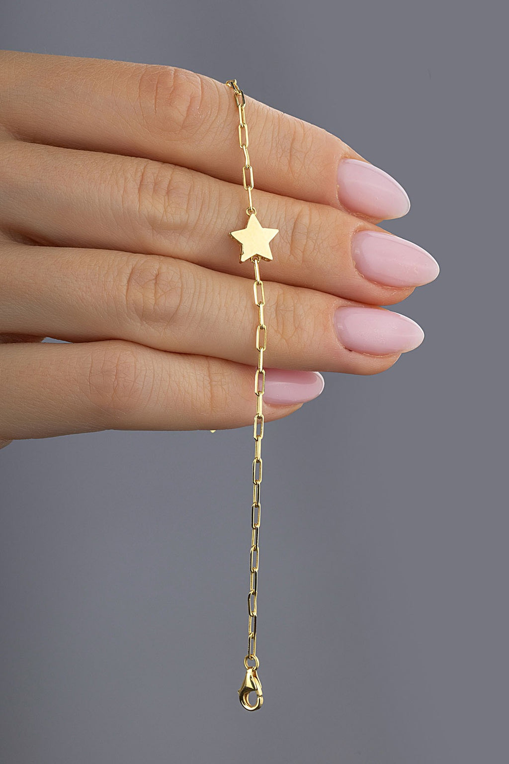 14K Paperclip Star Gold Bracelet