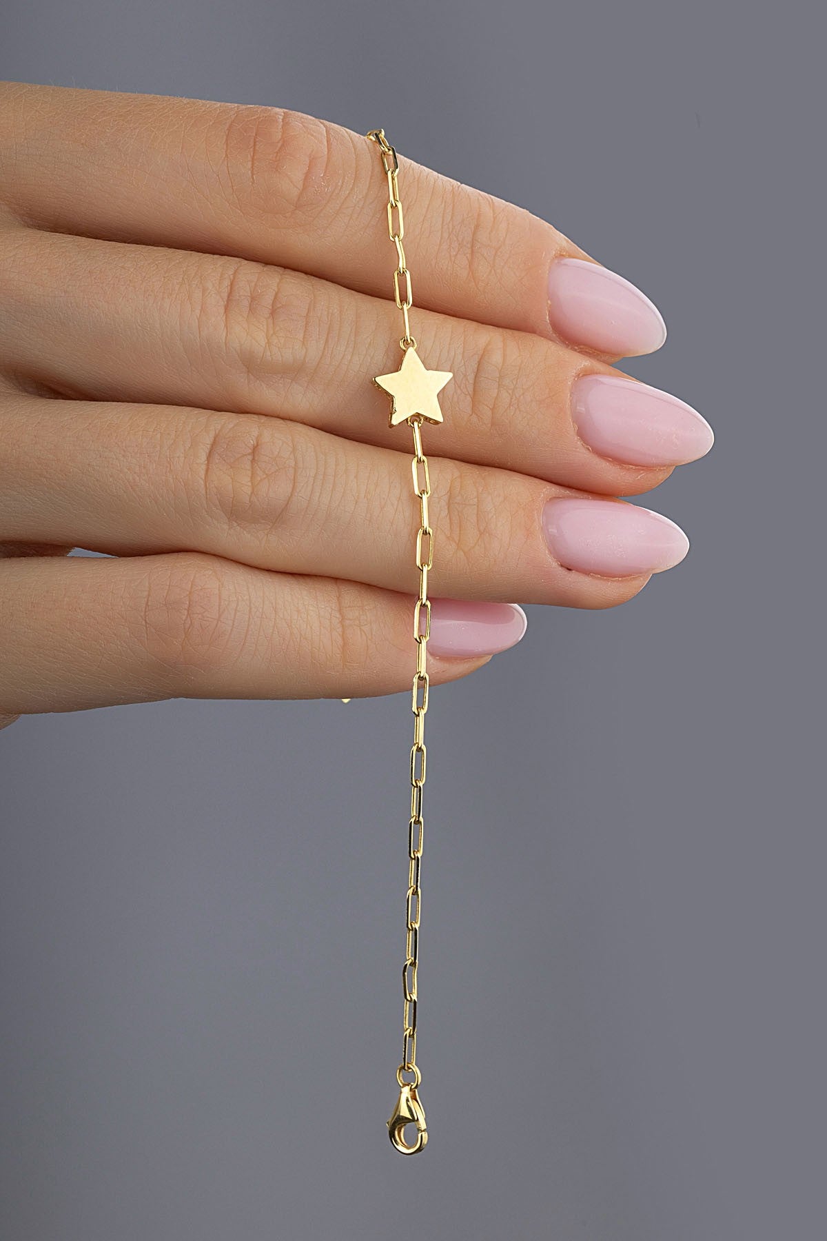 14K Paperclip Star Gold Bracelet