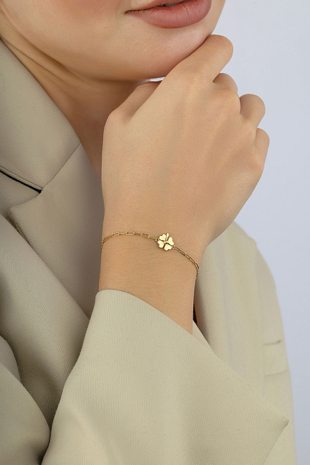 14K Paperclip Clover Gold Bracelet