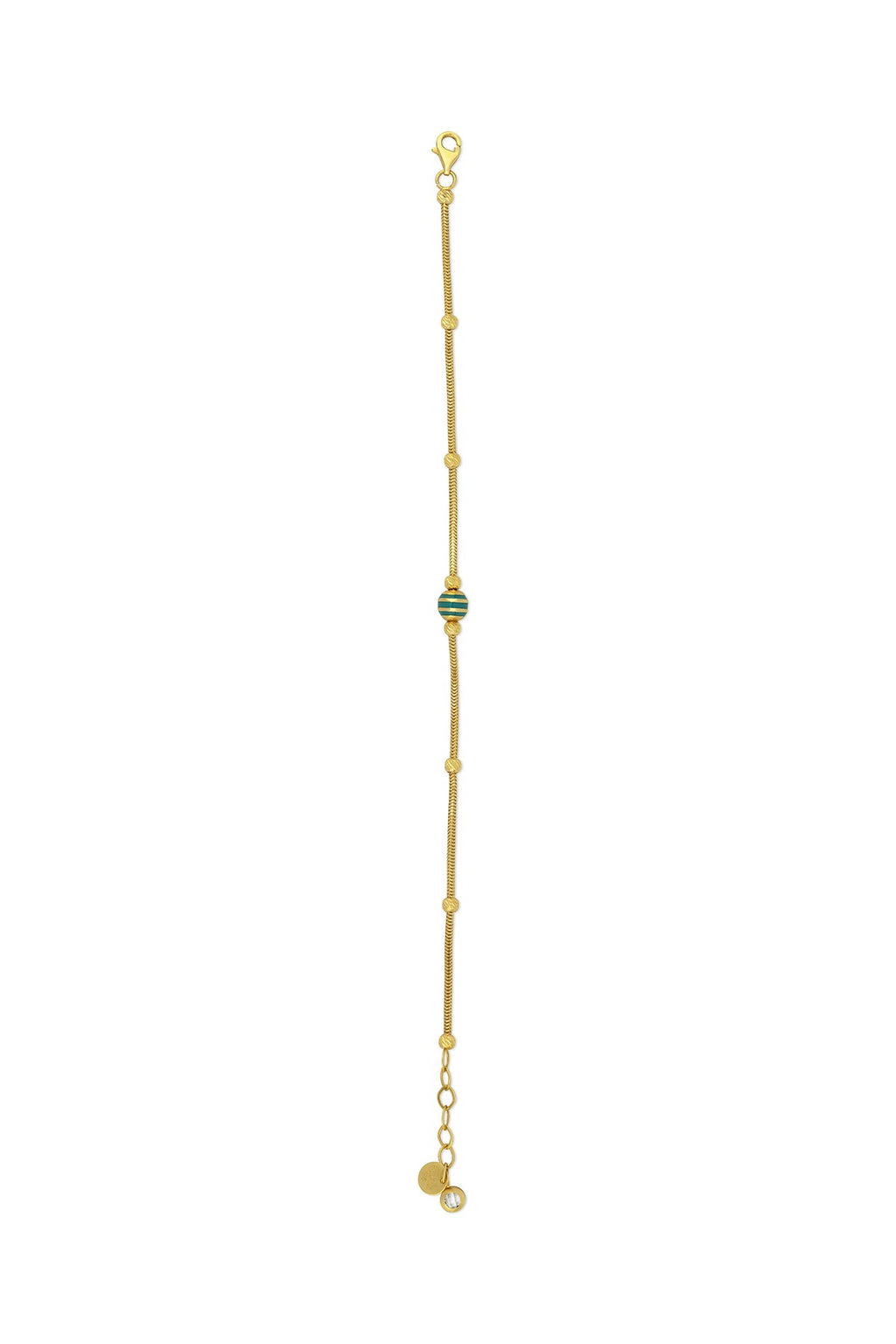 14K Green Striped Bead Gold Bracelet