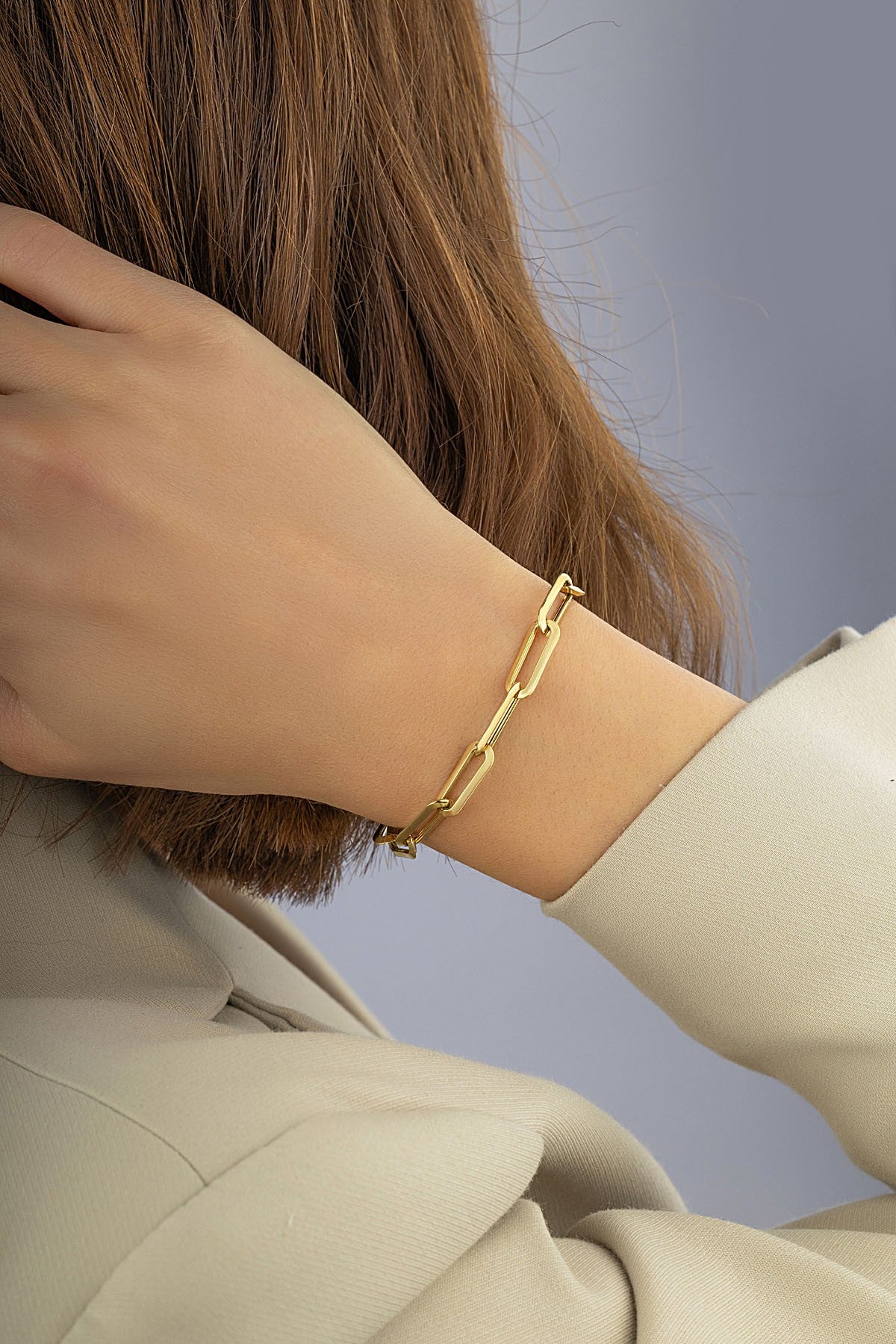 14K Paperclip Wide Gold Bracelet