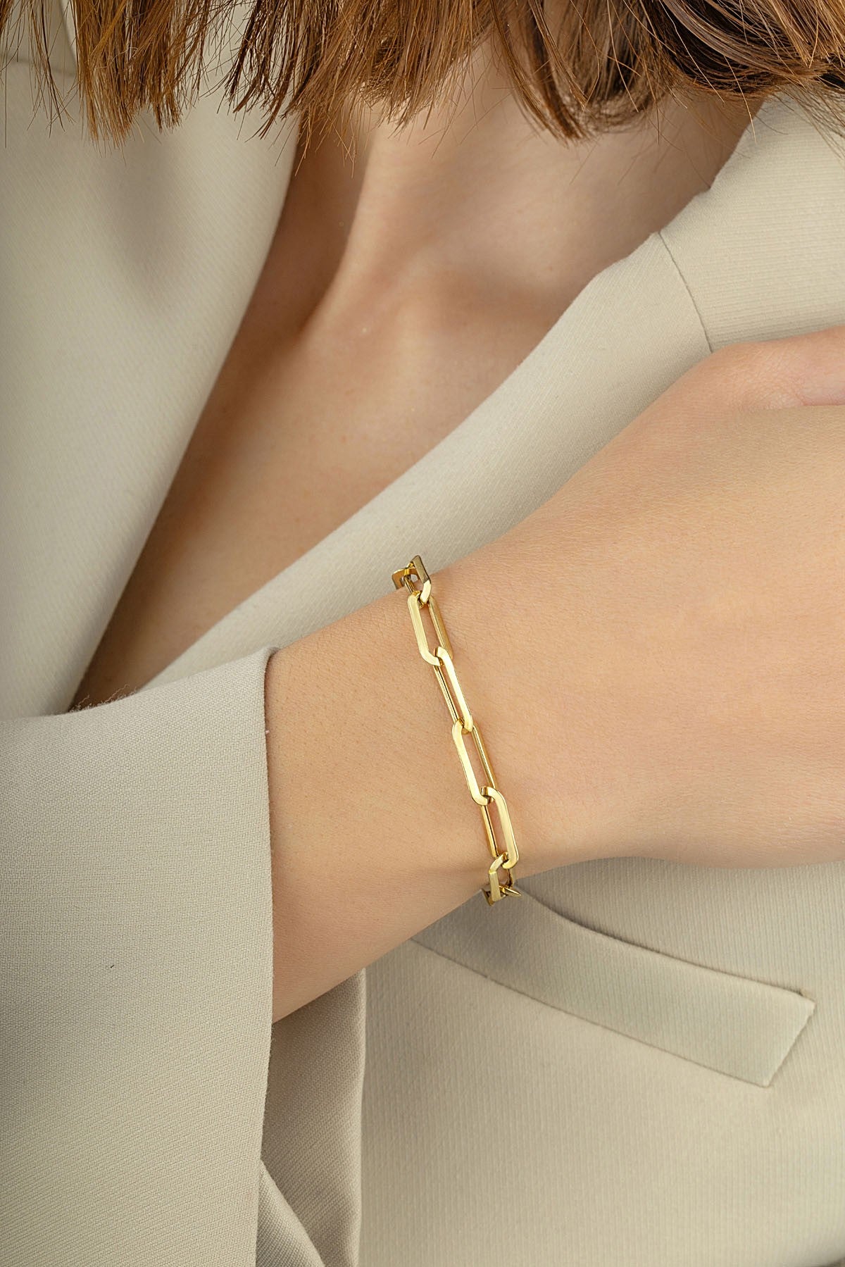 14K Paperclip Wide Gold Bracelet