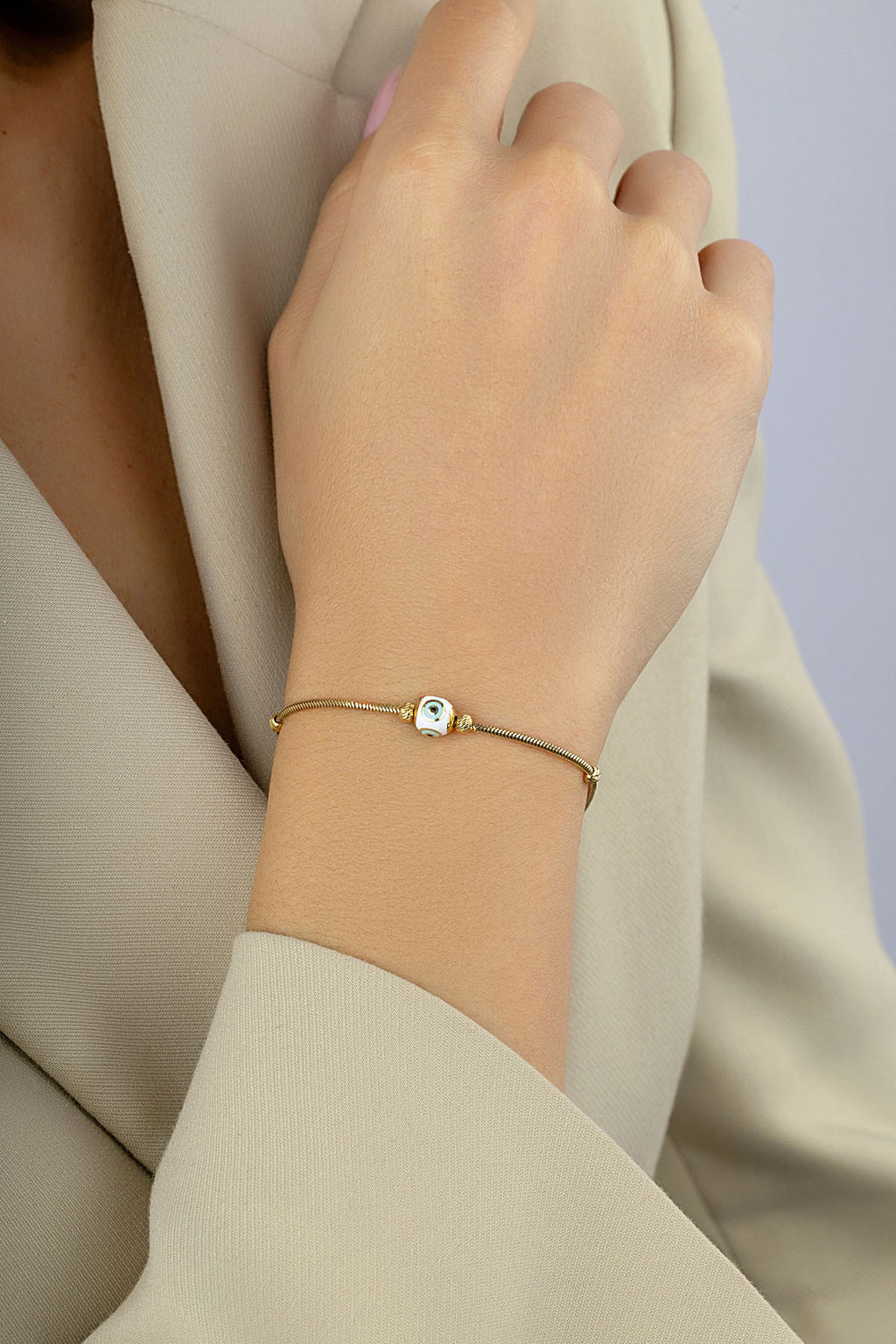 14K Beaded Evil Eye Gold Bracelet