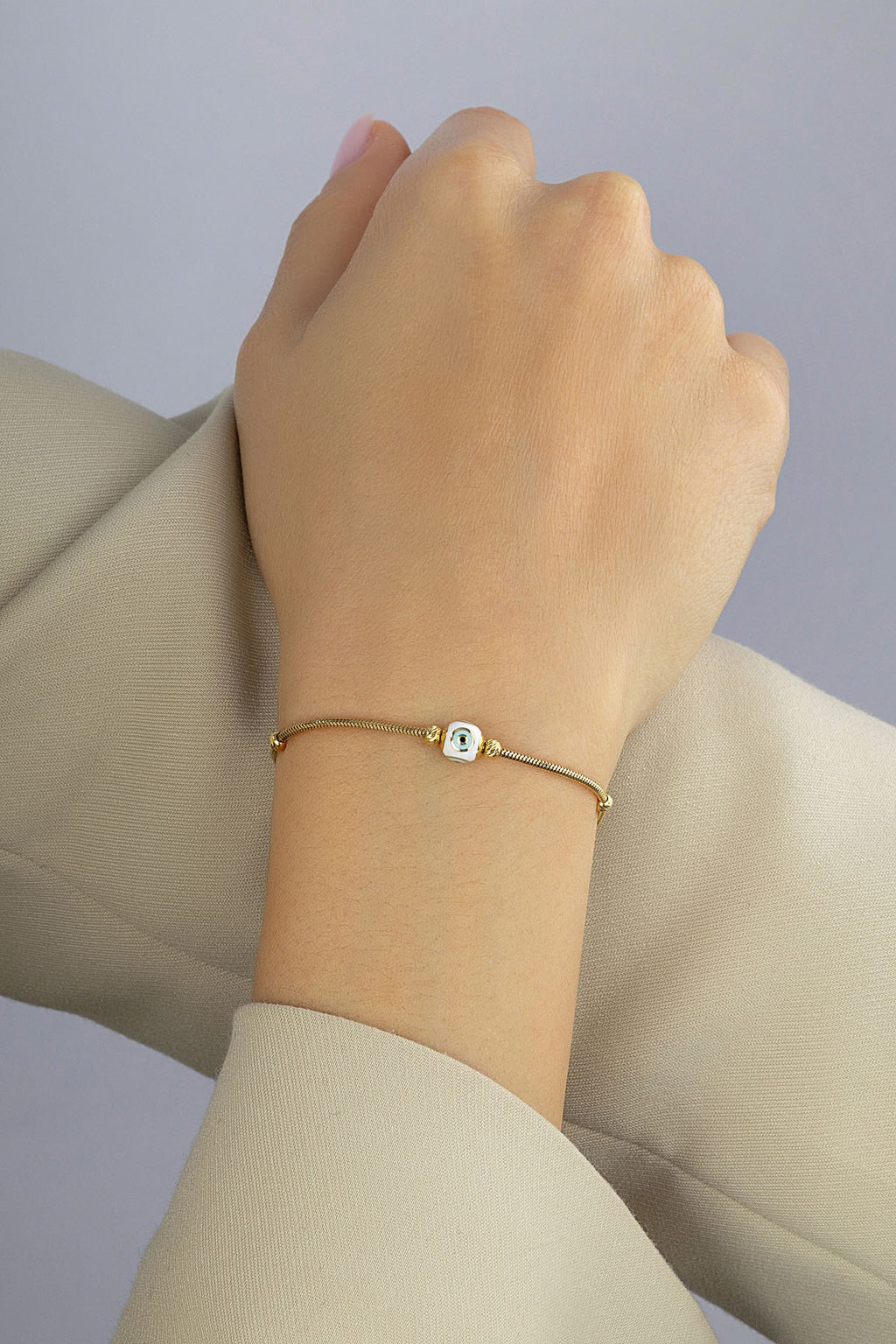 14K Beaded Evil Eye Gold Bracelet
