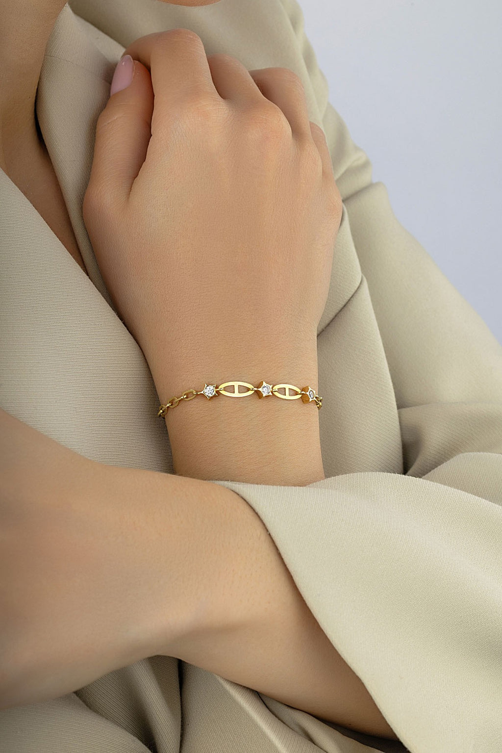 14K Mini White Star Chain Gold Bracelet