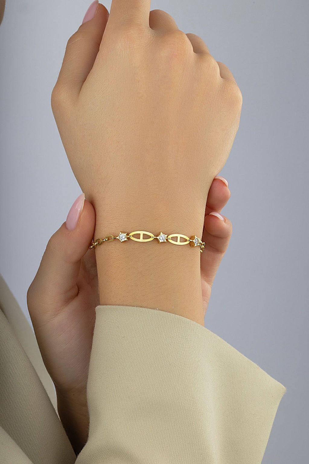 14K Mini White Star Chain Gold Bracelet