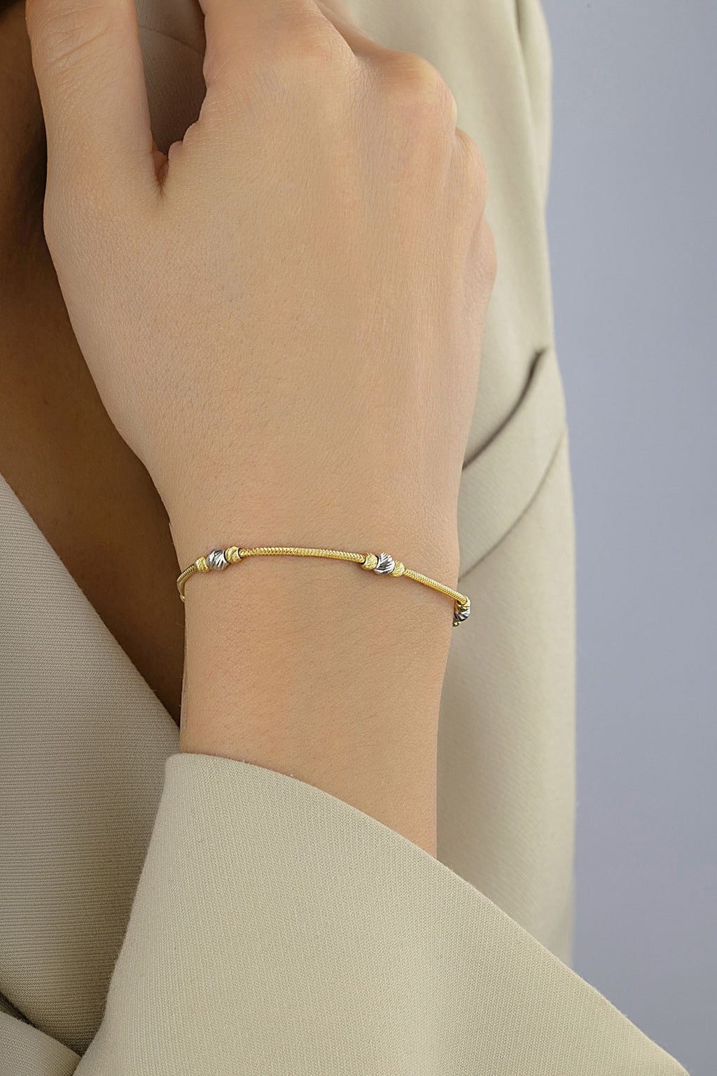 14K Beaded Chain Gold Bracelet
