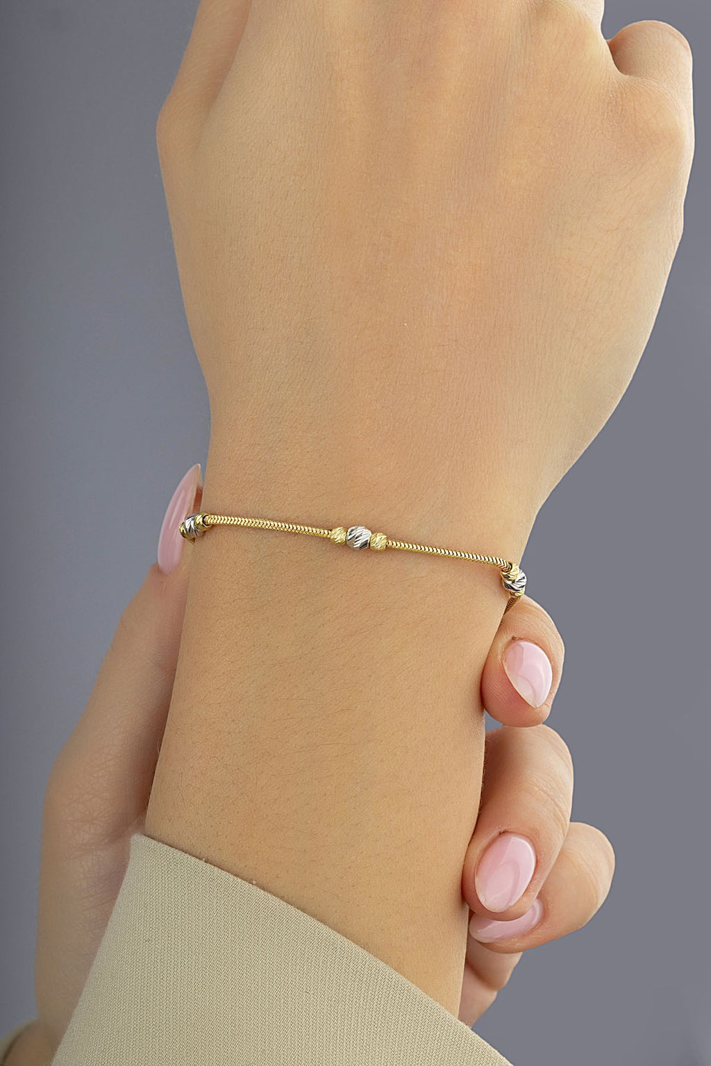14K Beaded Chain Gold Bracelet