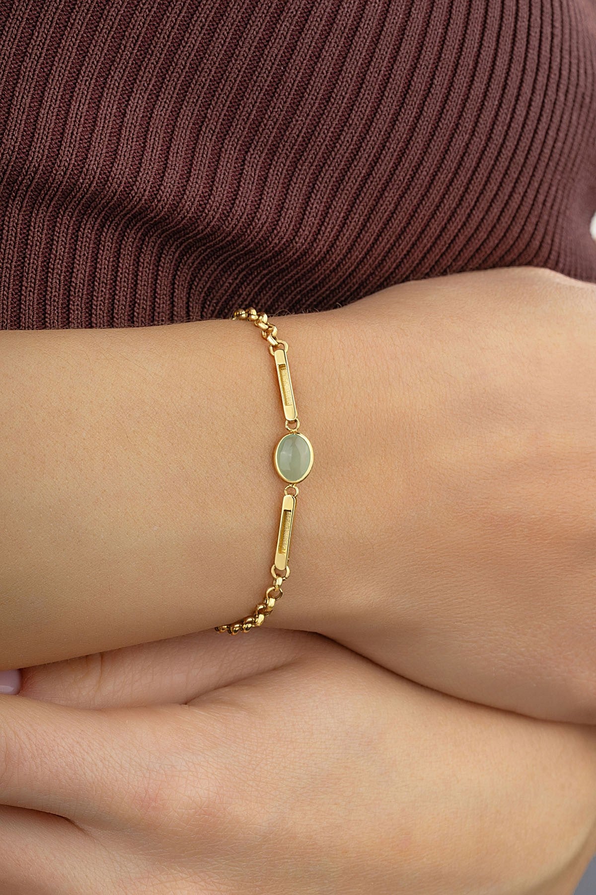 14K Soft Green Stone-Set Gold Bracelet